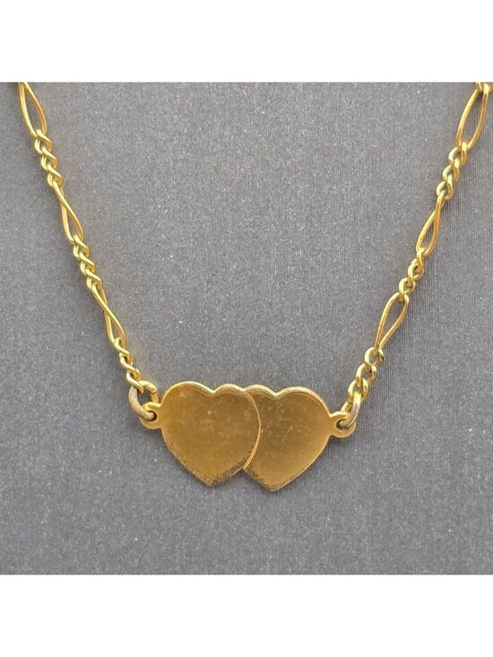 Unbranded Jewelry - Vintage 12k Gold Filled Double Heart Choker Necklace Figaro Chain Statement